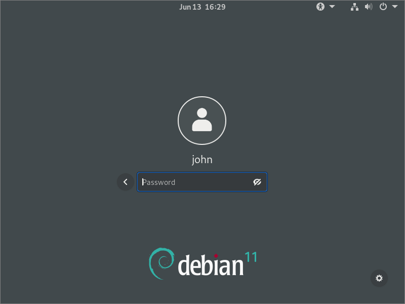 Debian user login screen