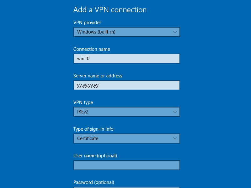 Adding an IKEv2 VPN connection on Windows 10