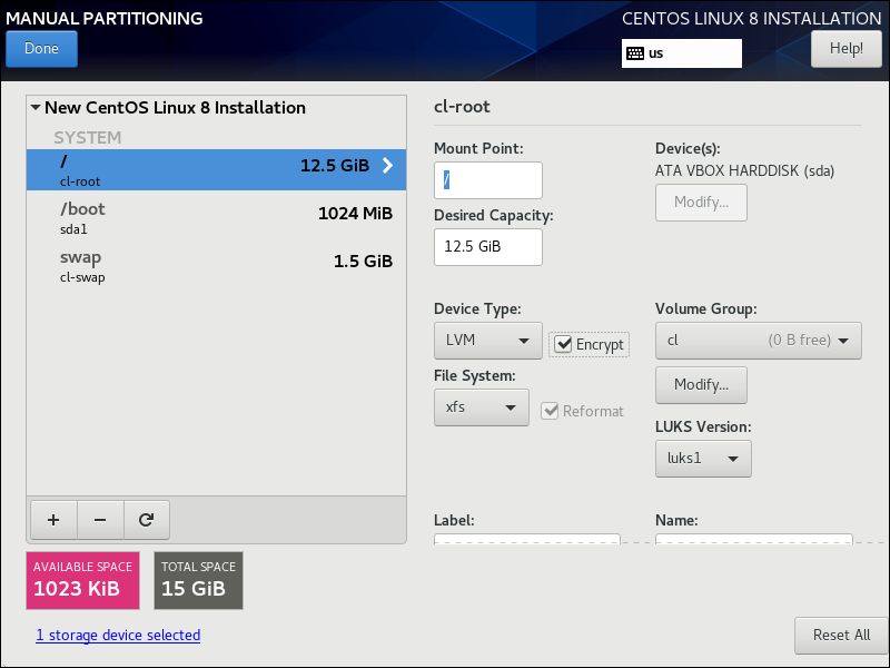 Install CentOS with full disk encryption