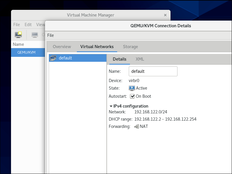 Default virbr0 network in Virtual Machine Manager