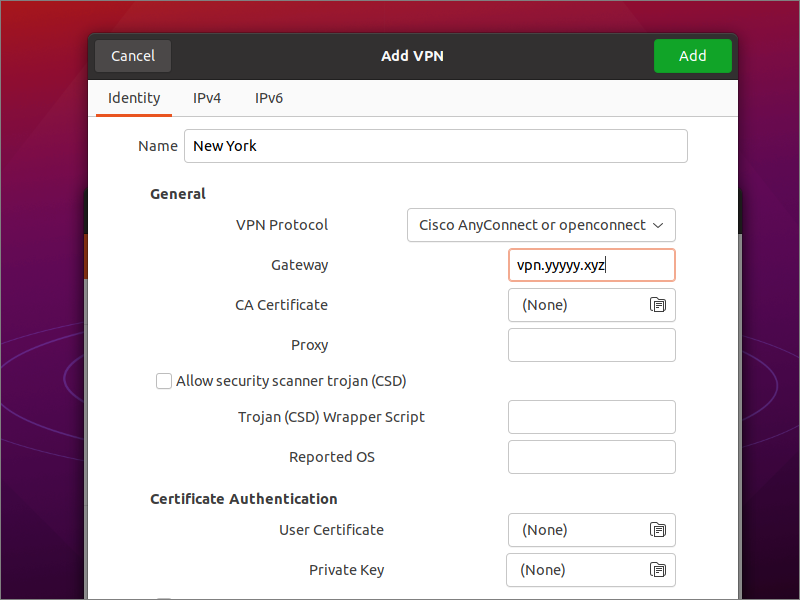 Adding a VPN in GNOME desktop