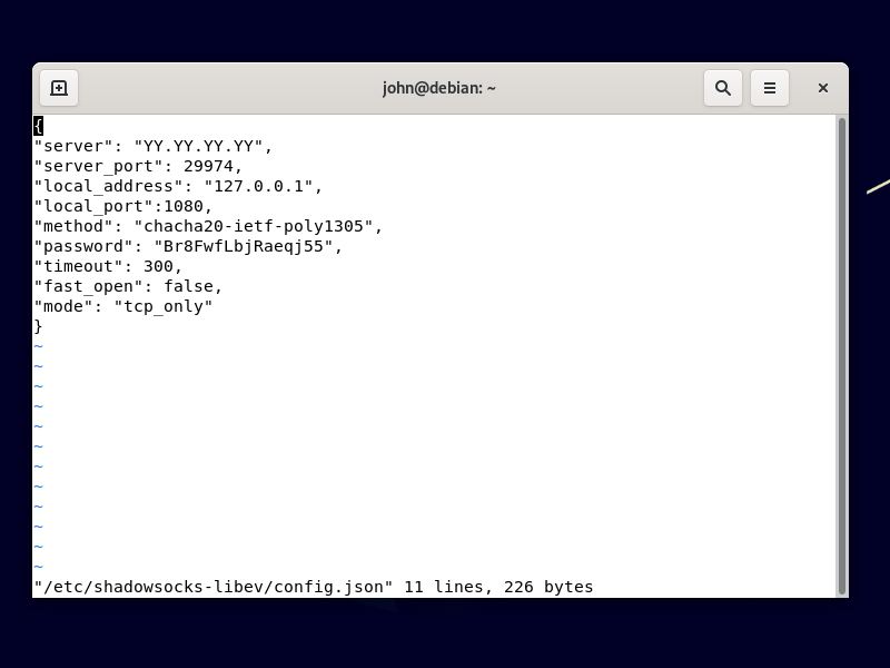 Shadowsocks configuration on the client