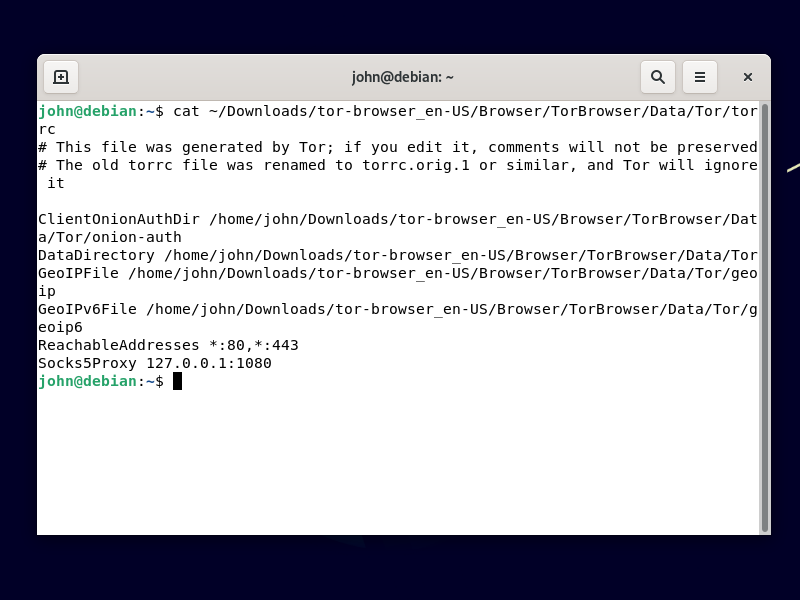 Torrc file generated by Tor Browser