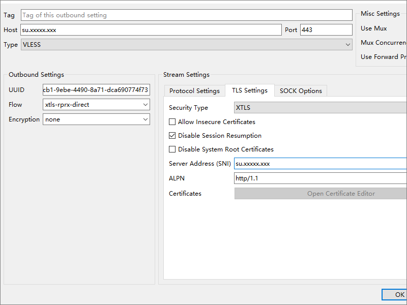 Qv2Ray Xray Settings