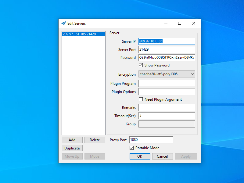 Shadowsocks C# GUI server editing on Windows