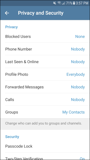 Telegram Privacy Settings