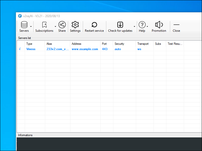 V2RayN panel on Windows