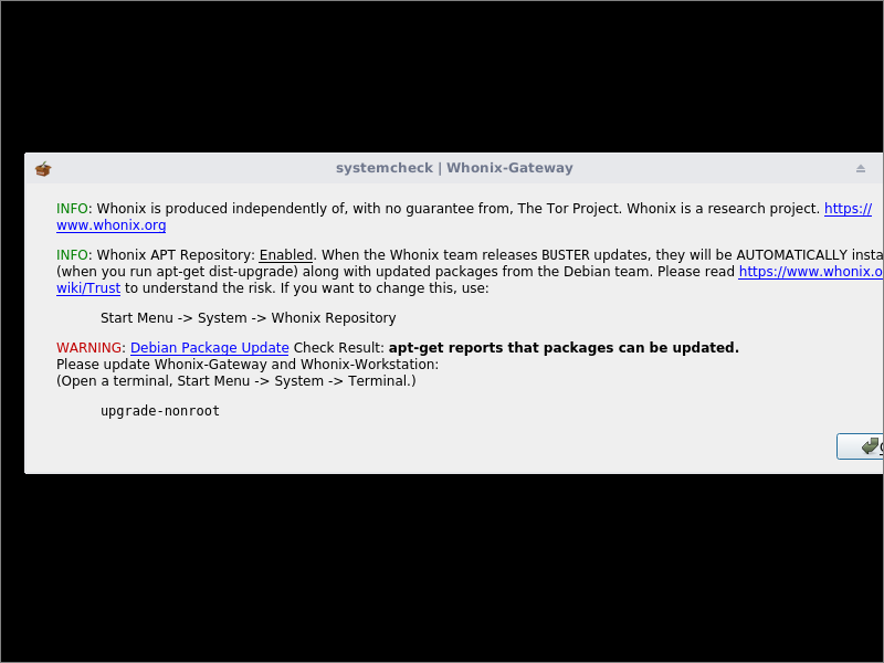Whonix update needed